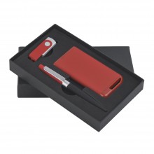 Набор ручка + флеш-карта 8Гб + источник энергии 4000 mAh в футляре, прорезиненный черный/красный