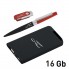 Набор ручка + флеш-карта 16Гб + источник энергии 4000 mAh в футляре, прорезиненный черный/красный
