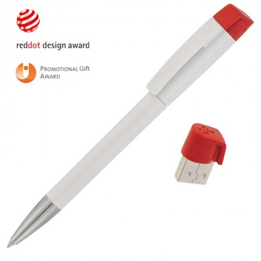 Ручка с флеш-картой USB 8GB «TURNUS M», белый/красный
