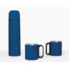 Набор "Горячий источник" (термос, 2 кружки) с прорезиненным покрытием, синий