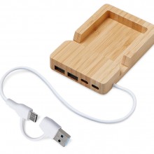 USB хаб Memo, 2*USB, 2*Type C, бамбук USB хаб Memo, 2*USB, 2*Type C, бамбук
