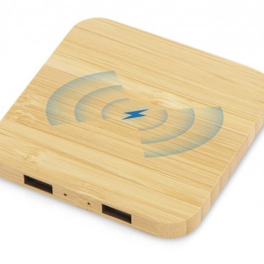 USB-хаб с беспроводной зарядкой из бамбука Plato, 5 Вт