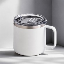 Кружка стальная Alaska с крышкой слайдером, powder coating, белый Кружка стальная Alaska с крышкой слайдером, powder coating, белый